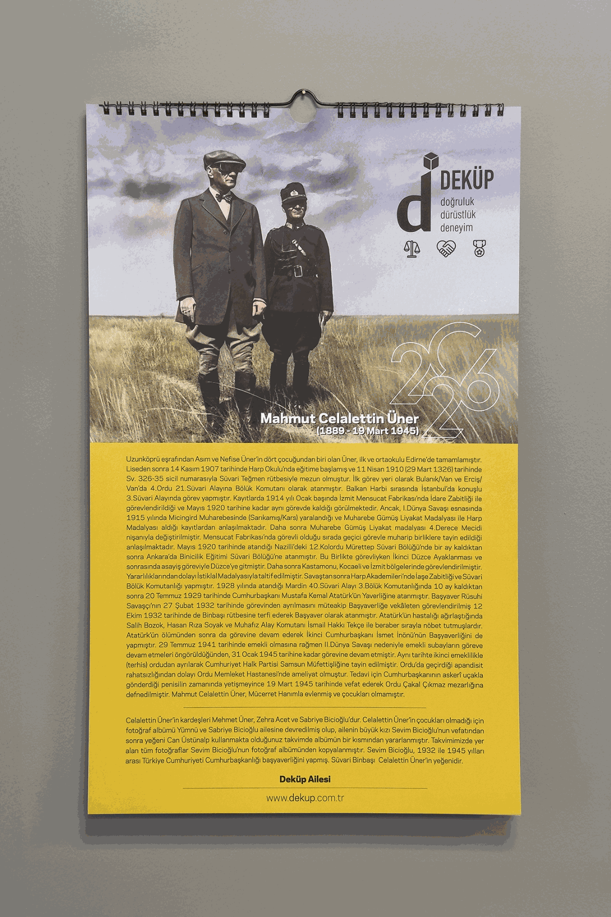 Atatürk’ün Başyaveri Mahmut Celalettin Üner Konseptli Duvar Takvimi