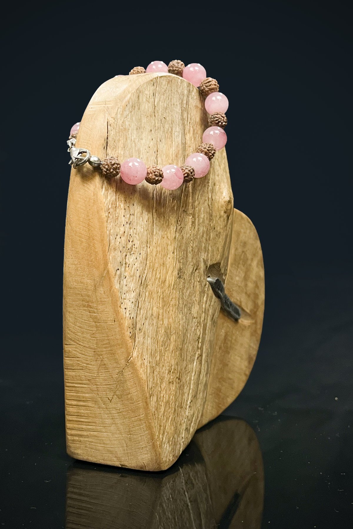 Çilek Kuvars Taşlı Yaşam Tohumu (Rudraksha) Bileklik